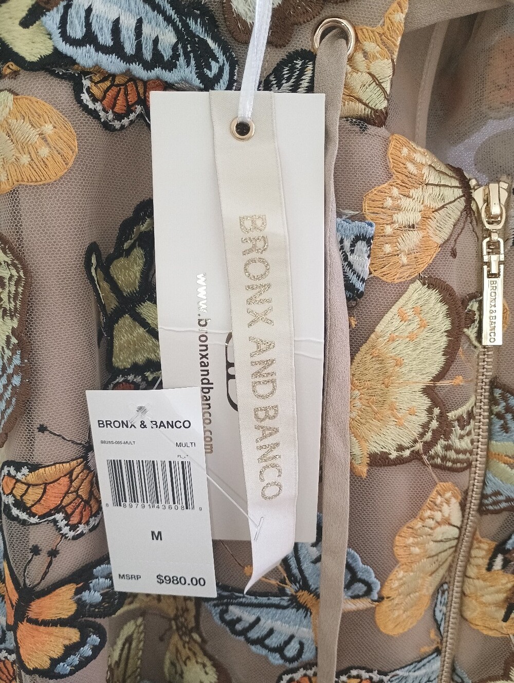 Strapless Butterfly Embroidered Mesh Gown in Gold - Picture 4 of 5
